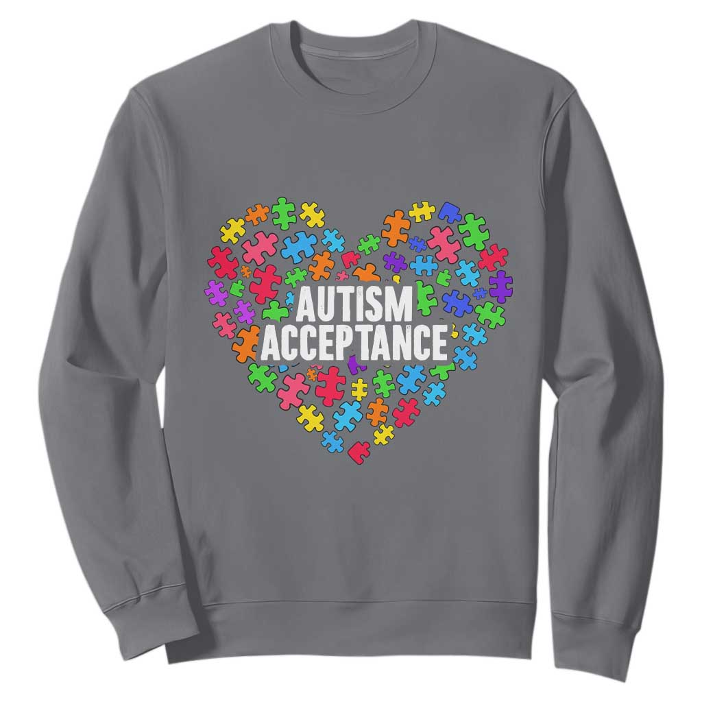 Autism Acceptance Sweatshirt Love Heart Puzzle Piece Gift