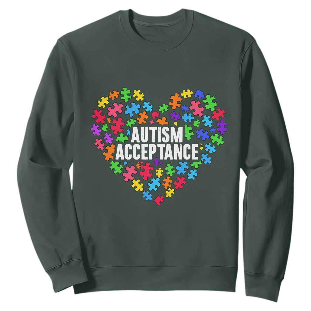 Autism Acceptance Sweatshirt Love Heart Puzzle Piece Gift