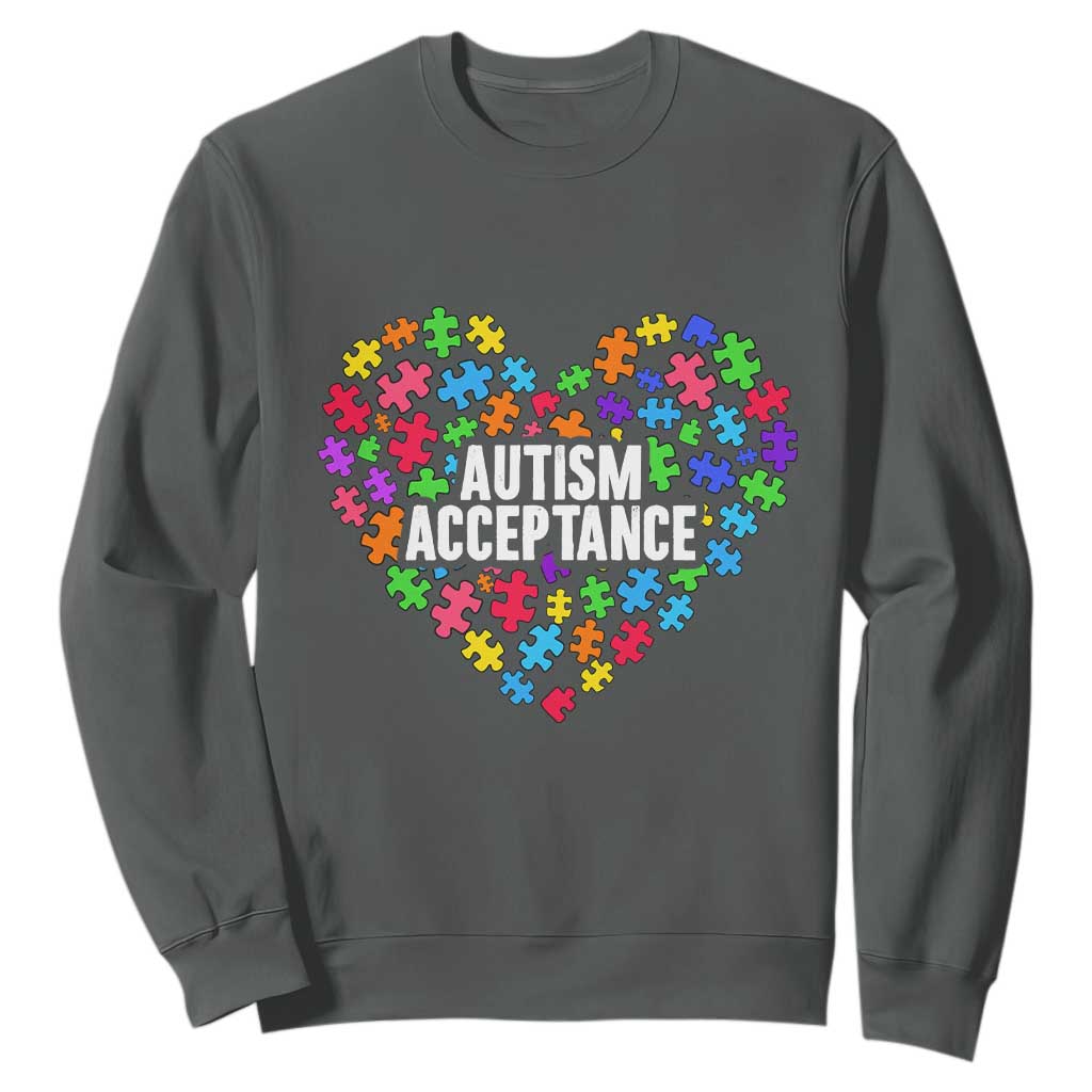 Autism Acceptance Sweatshirt Love Heart Puzzle Piece Gift