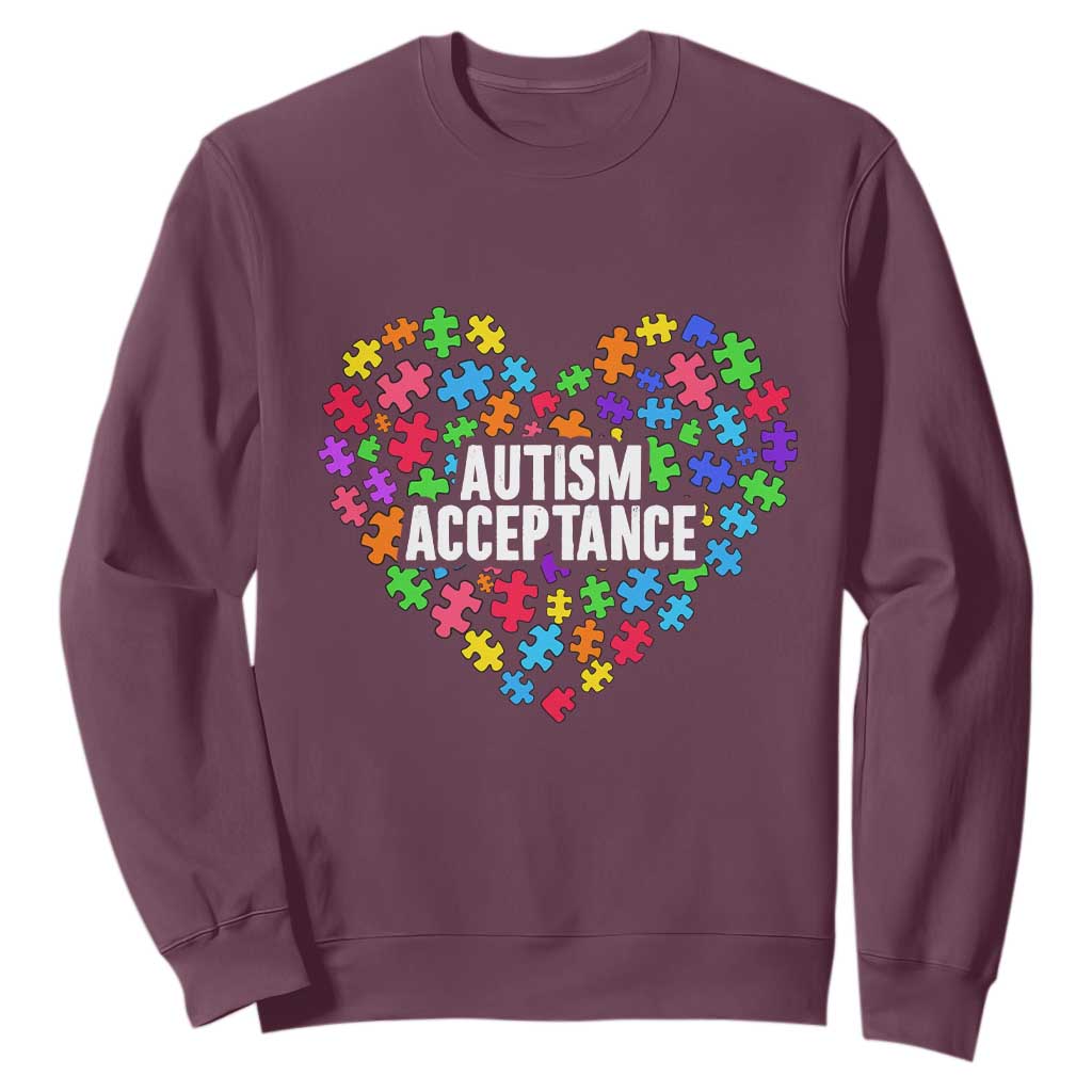 Autism Acceptance Sweatshirt Love Heart Puzzle Piece Gift