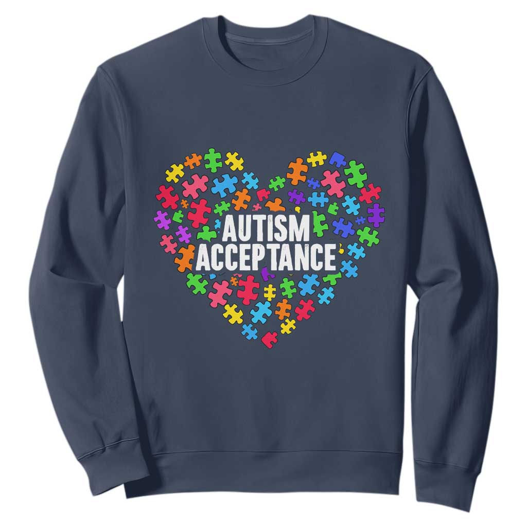 Autism Acceptance Sweatshirt Love Heart Puzzle Piece Gift
