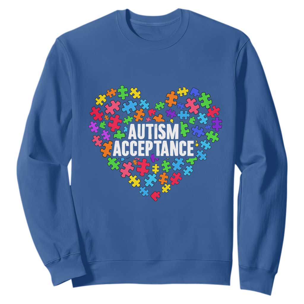 Autism Acceptance Sweatshirt Love Heart Puzzle Piece Gift