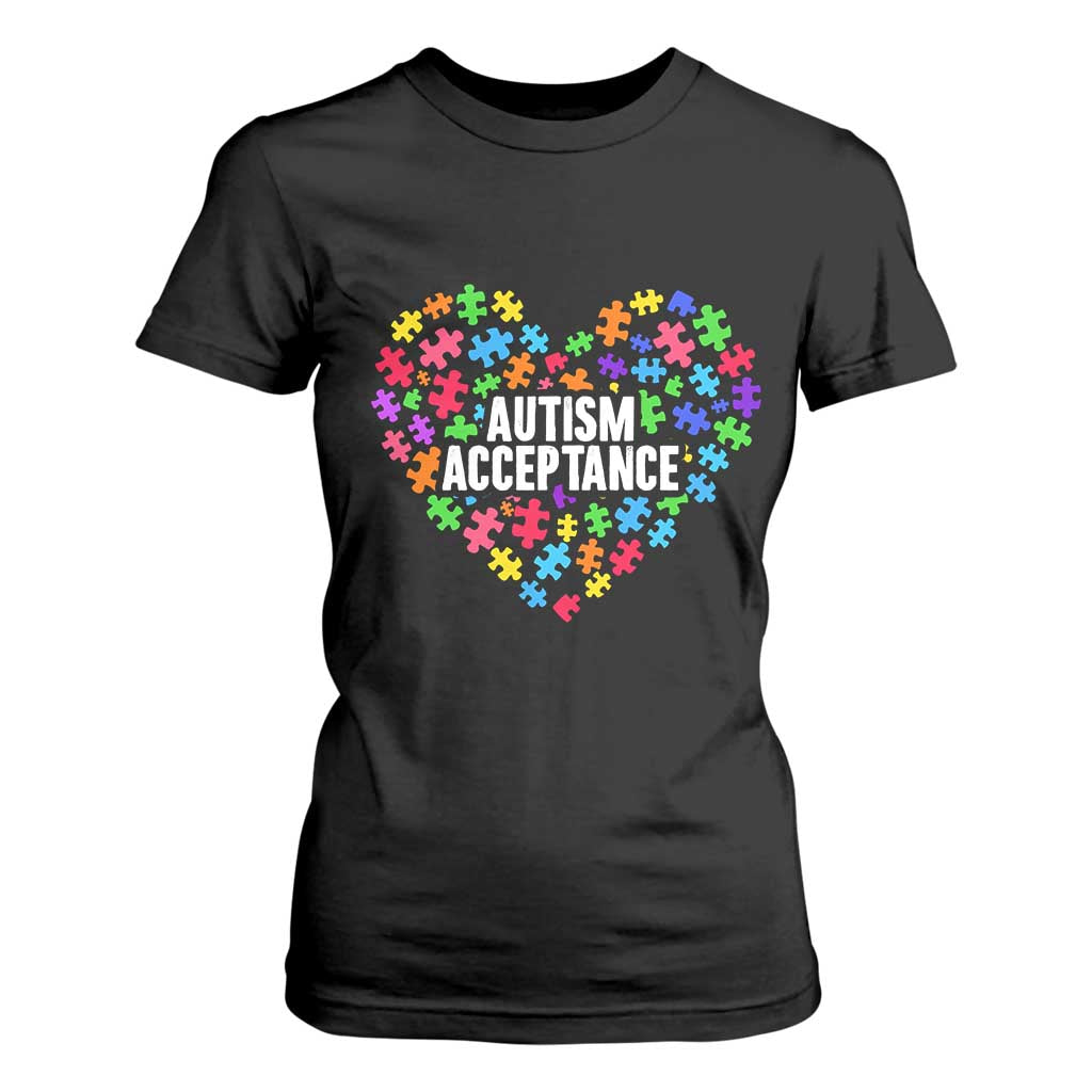 Autism Acceptance T Shirt For Women Love Heart Puzzle Piece Gift