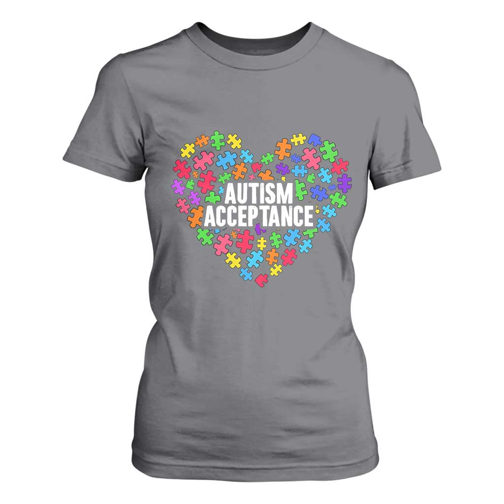 Autism Acceptance T Shirt For Women Love Heart Puzzle Piece Gift