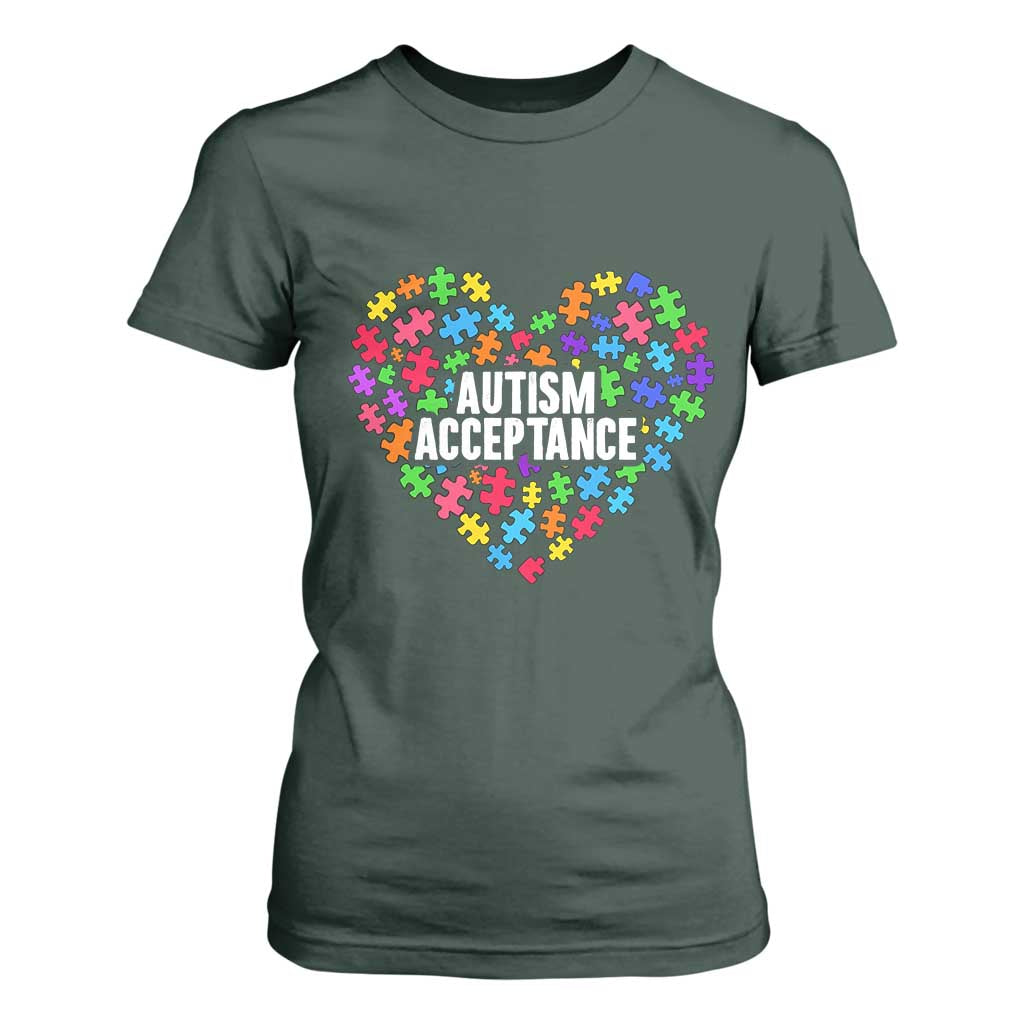 Autism Acceptance T Shirt For Women Love Heart Puzzle Piece Gift