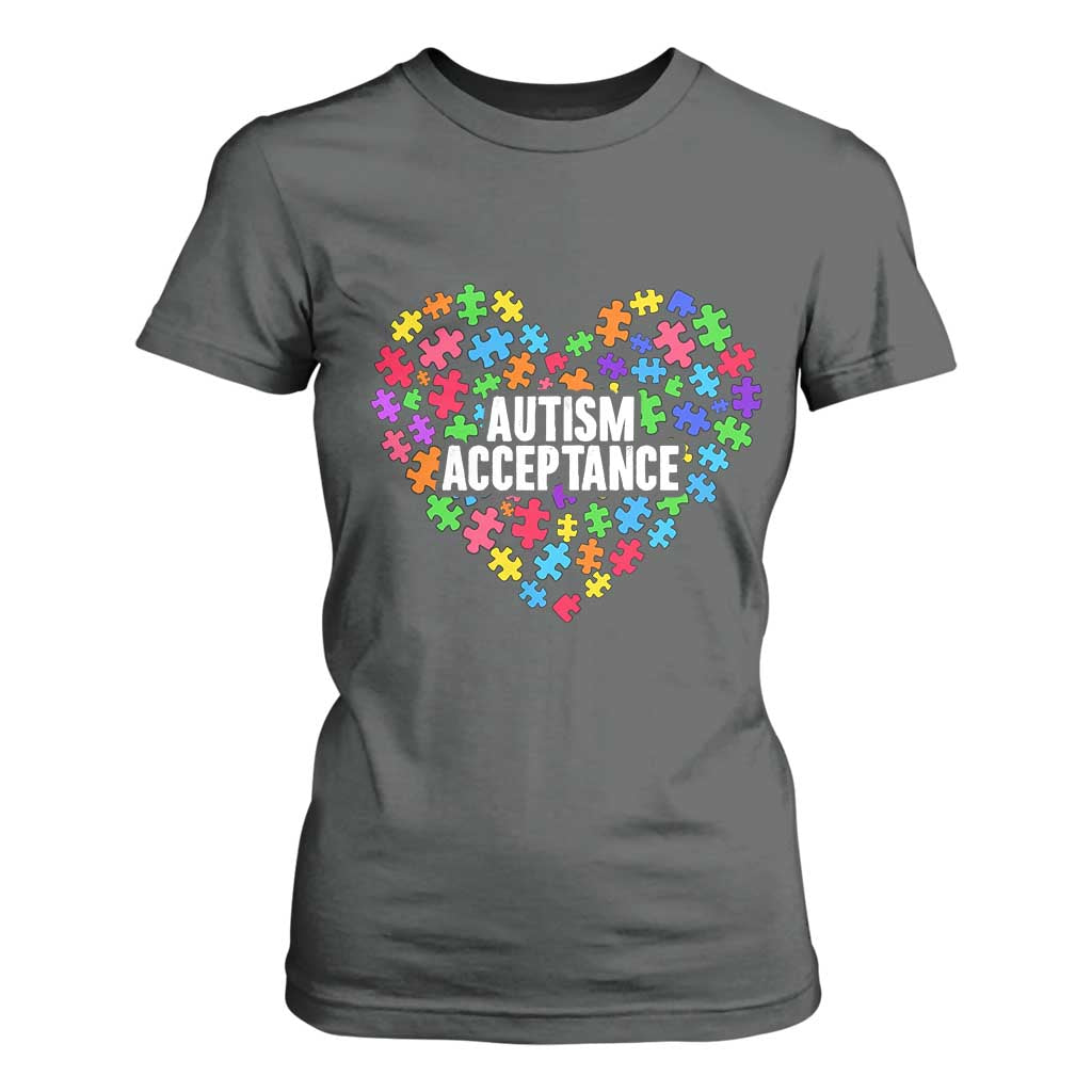 Autism Acceptance T Shirt For Women Love Heart Puzzle Piece Gift