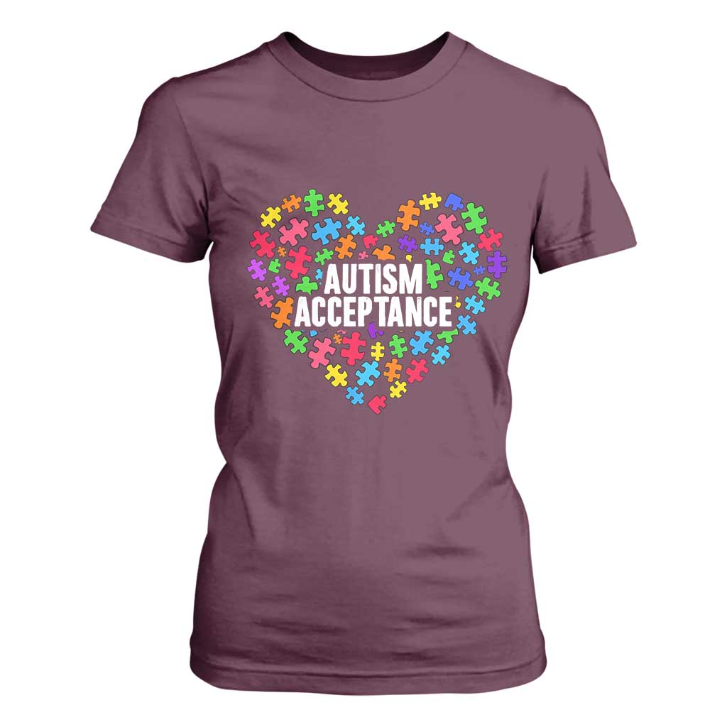 Autism Acceptance T Shirt For Women Love Heart Puzzle Piece Gift