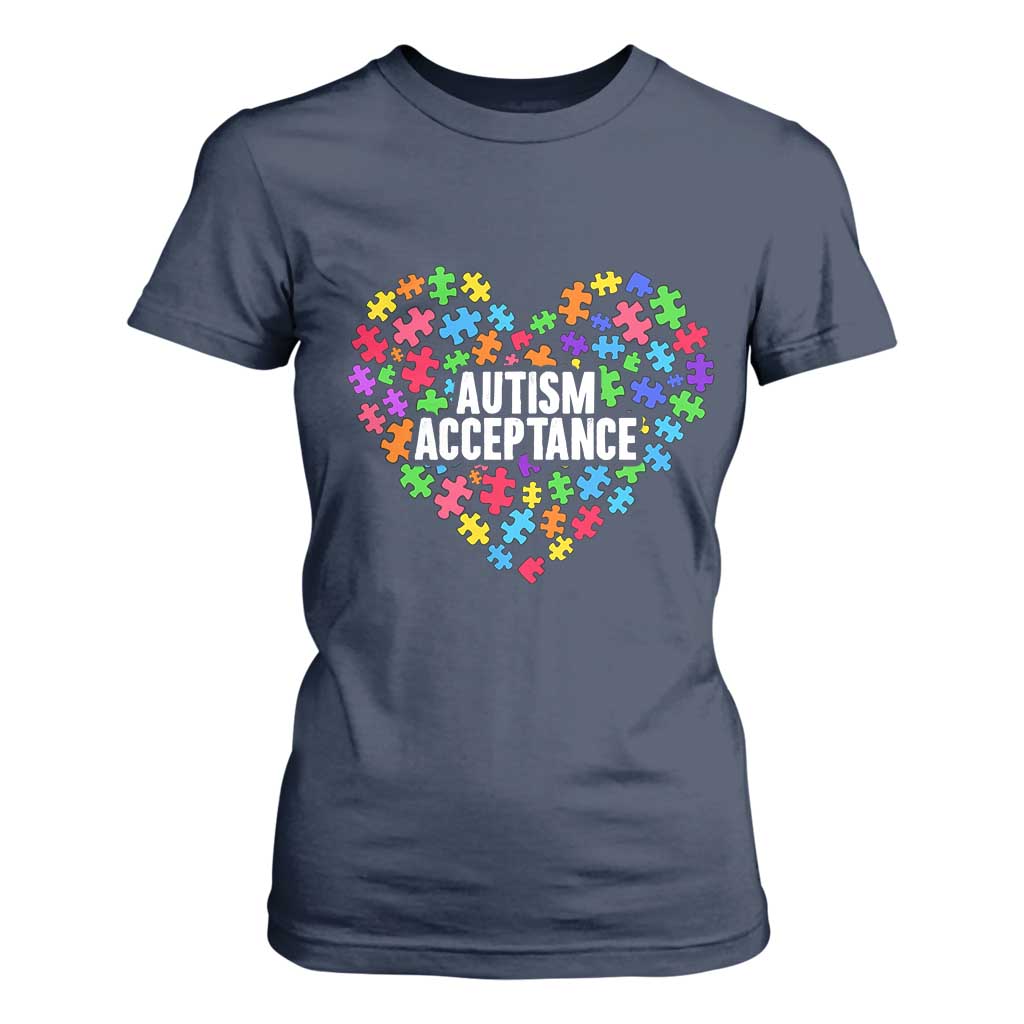 Autism Acceptance T Shirt For Women Love Heart Puzzle Piece Gift