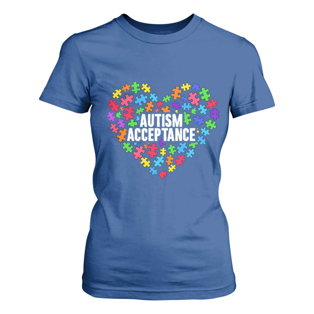 Autism Acceptance T Shirt For Women Love Heart Puzzle Piece Gift