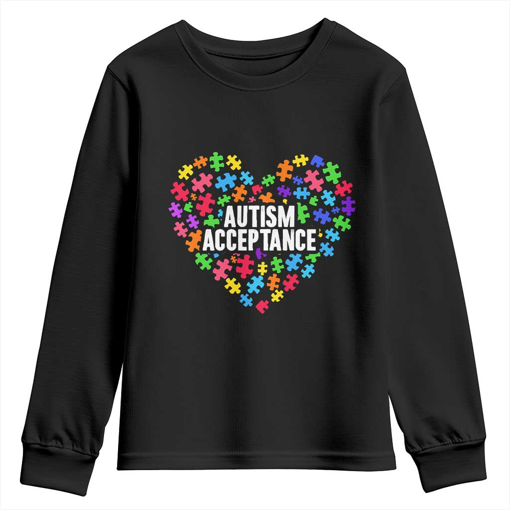 Autism Acceptance Youth Sweatshirt Love Heart Puzzle Piece Gift