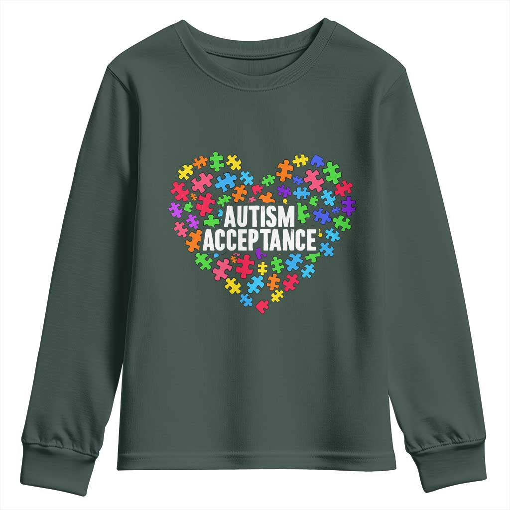 Autism Acceptance Youth Sweatshirt Love Heart Puzzle Piece Gift