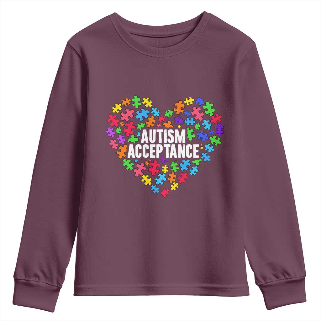 Autism Acceptance Youth Sweatshirt Love Heart Puzzle Piece Gift