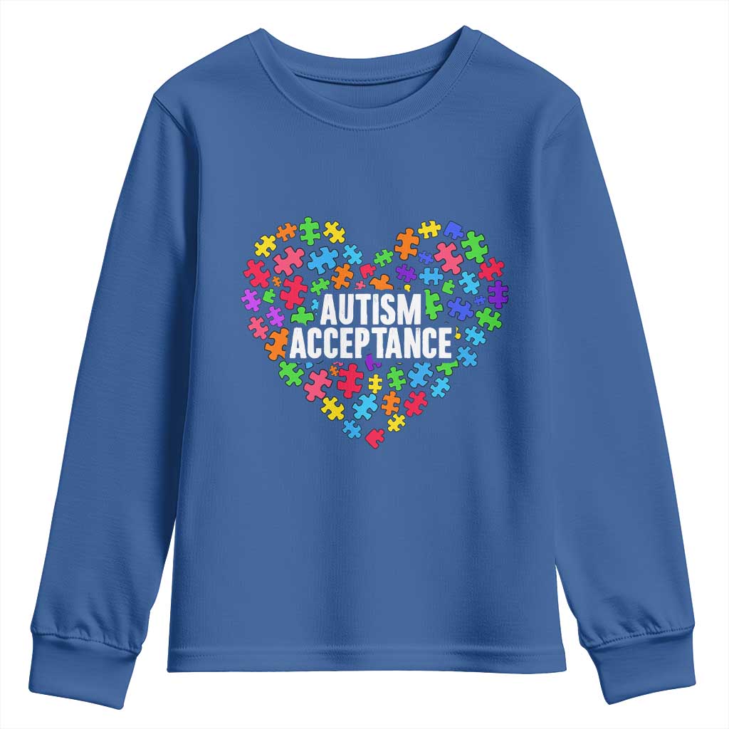 Autism Acceptance Youth Sweatshirt Love Heart Puzzle Piece Gift