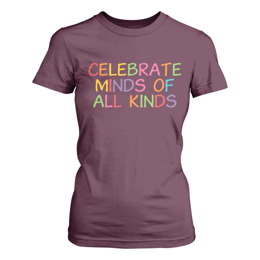 Autism Acceptance T Shirt For Women Celebrate Minds of All Kinds