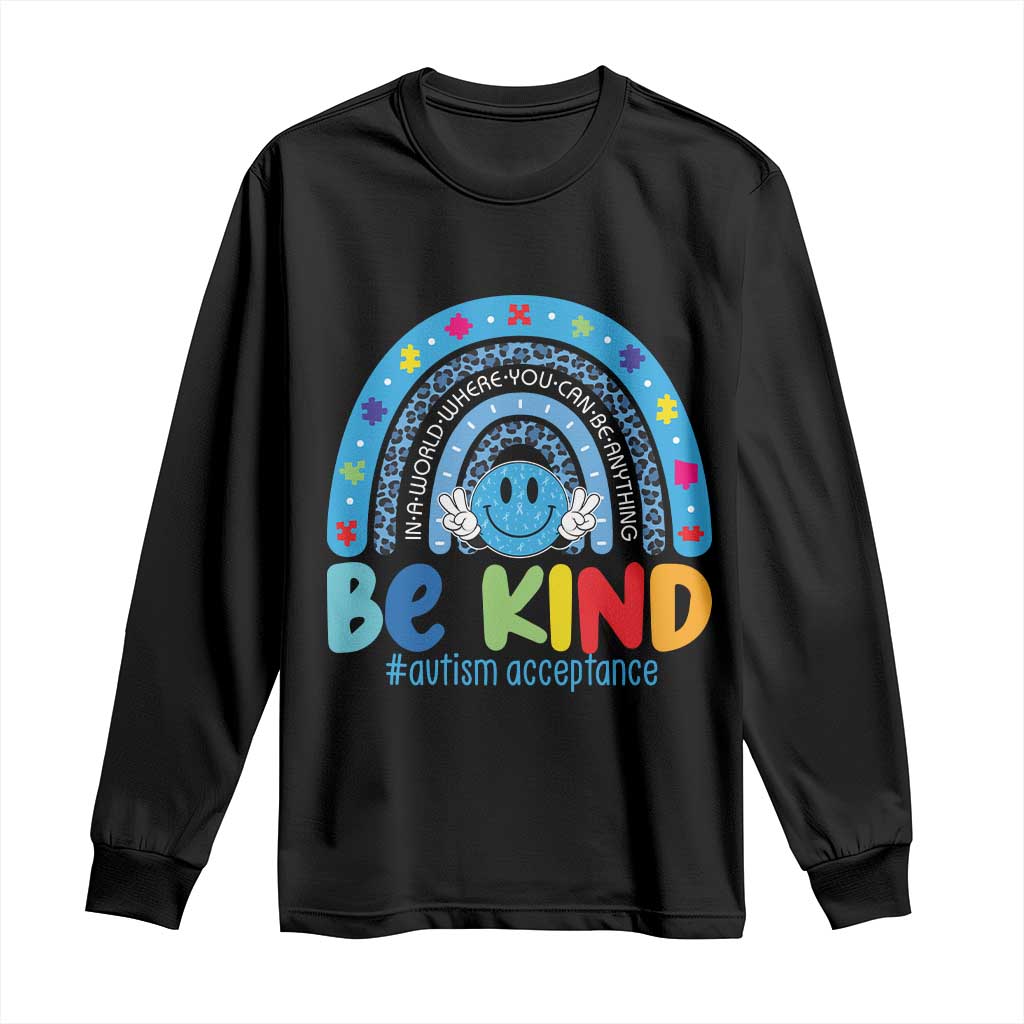 Autism Acceptance Long Sleeve Shirt Rainbow in April We Wear Blue Ribbon Autism
