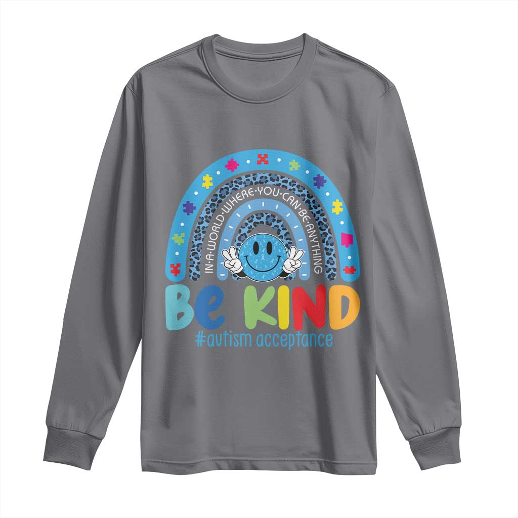 Autism Acceptance Long Sleeve Shirt Rainbow in April We Wear Blue Ribbon Autism