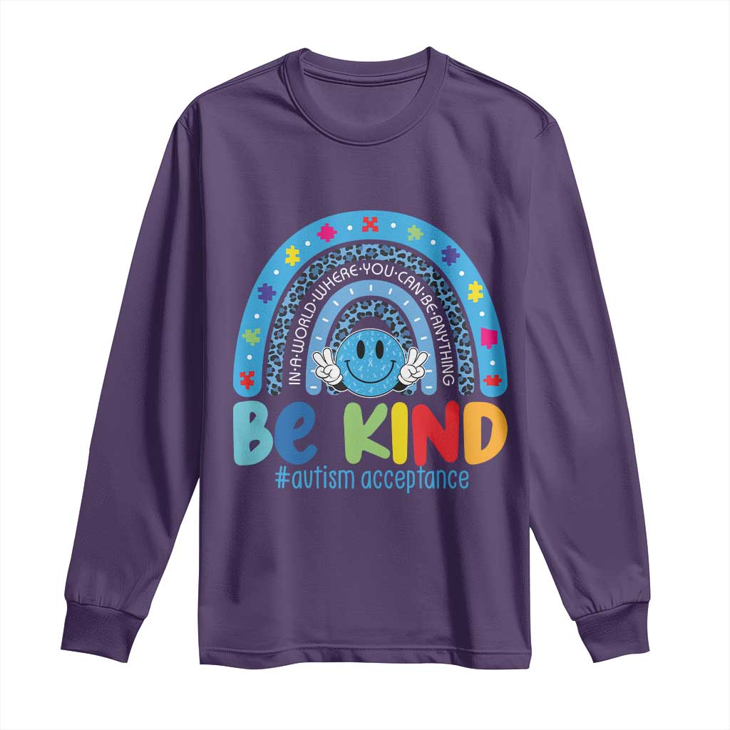 Autism Acceptance Long Sleeve Shirt Rainbow in April We Wear Blue Ribbon Autism