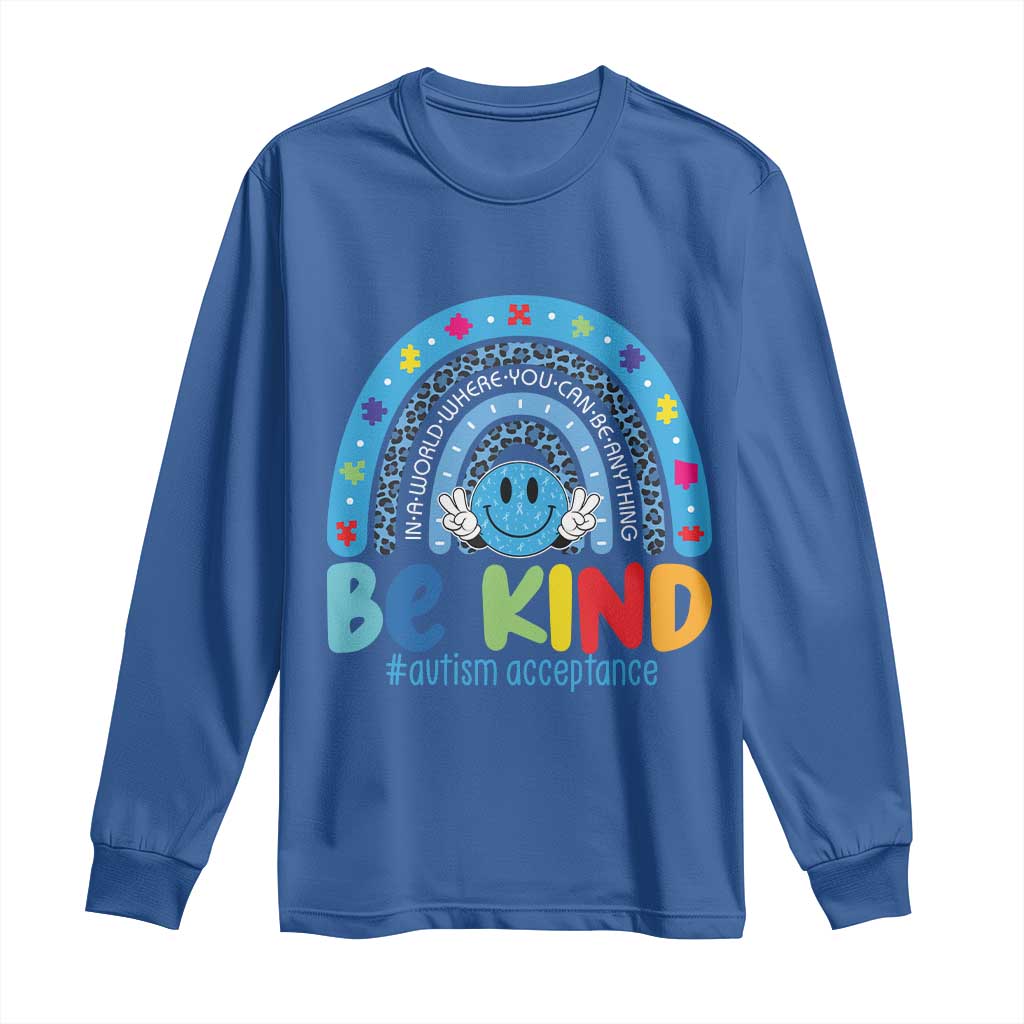 Autism Acceptance Long Sleeve Shirt Rainbow in April We Wear Blue Ribbon Autism