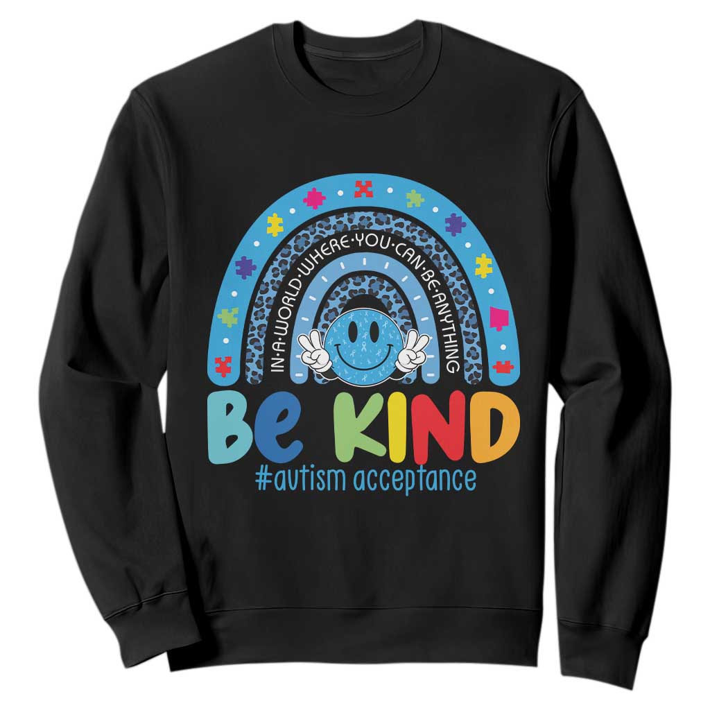 Autism Acceptance Sweatshirt Rainbow in April We Wear Blue Ribbon Autism
