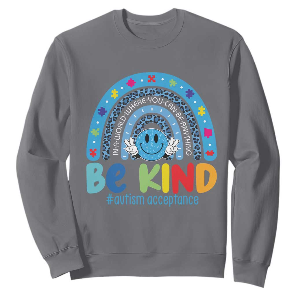 Autism Acceptance Sweatshirt Rainbow in April We Wear Blue Ribbon Autism