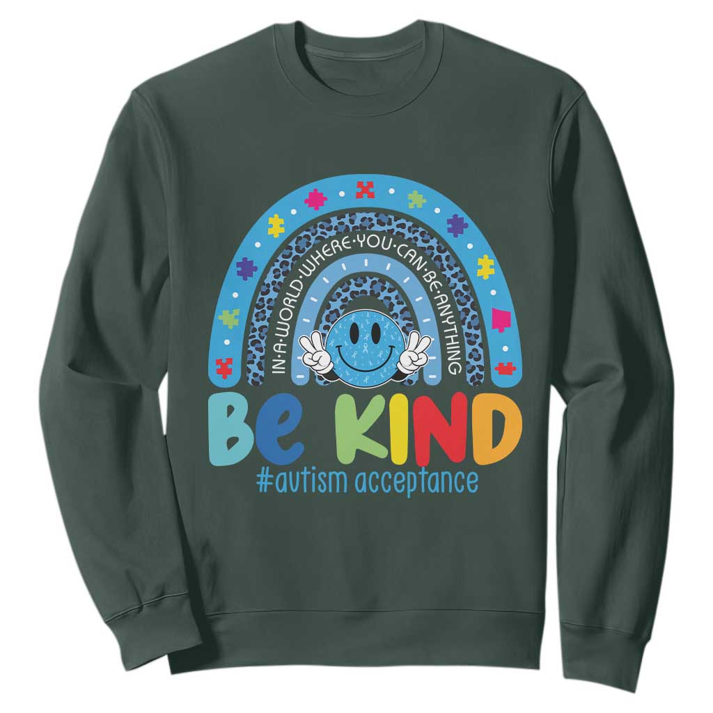 Autism Acceptance Sweatshirt Rainbow in April We Wear Blue Ribbon Autism