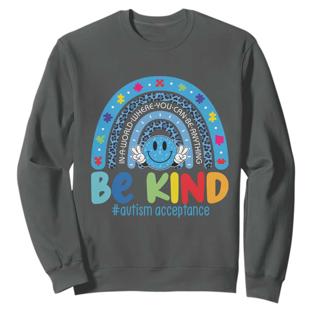 Autism Acceptance Sweatshirt Rainbow in April We Wear Blue Ribbon Autism