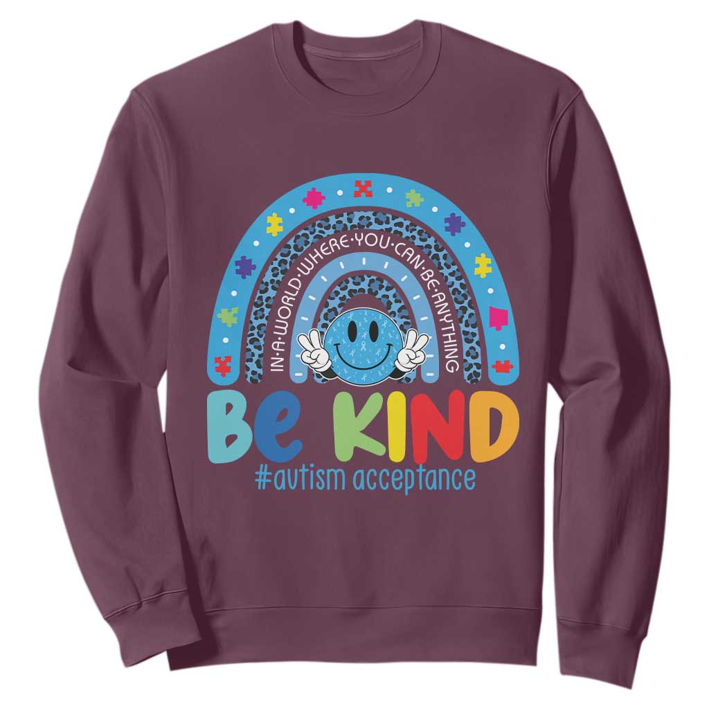 Autism Acceptance Sweatshirt Rainbow in April We Wear Blue Ribbon Autism