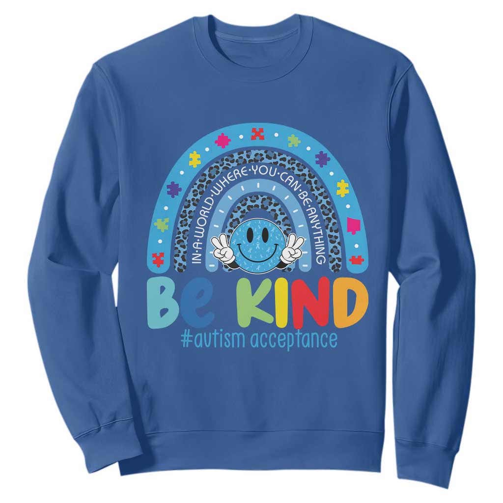 Autism Acceptance Sweatshirt Rainbow in April We Wear Blue Ribbon Autism