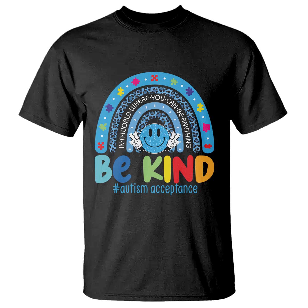 Autism Acceptance T Shirt Rainbow in April We Wear Blue Ribbon Autism