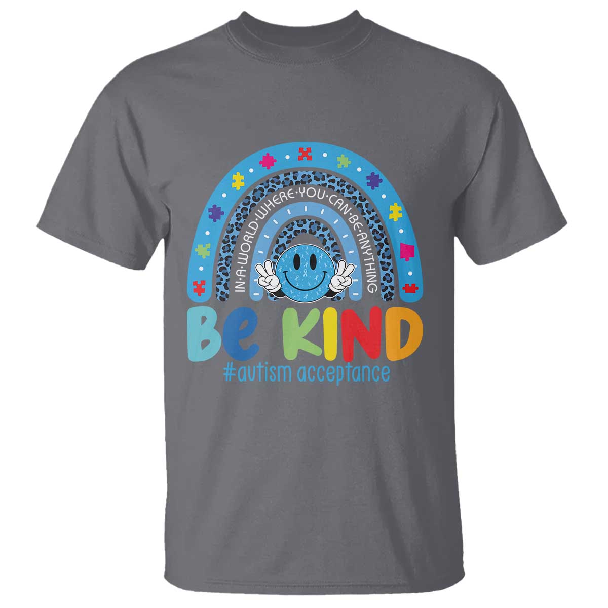 Autism Acceptance T Shirt Rainbow in April We Wear Blue Ribbon Autism