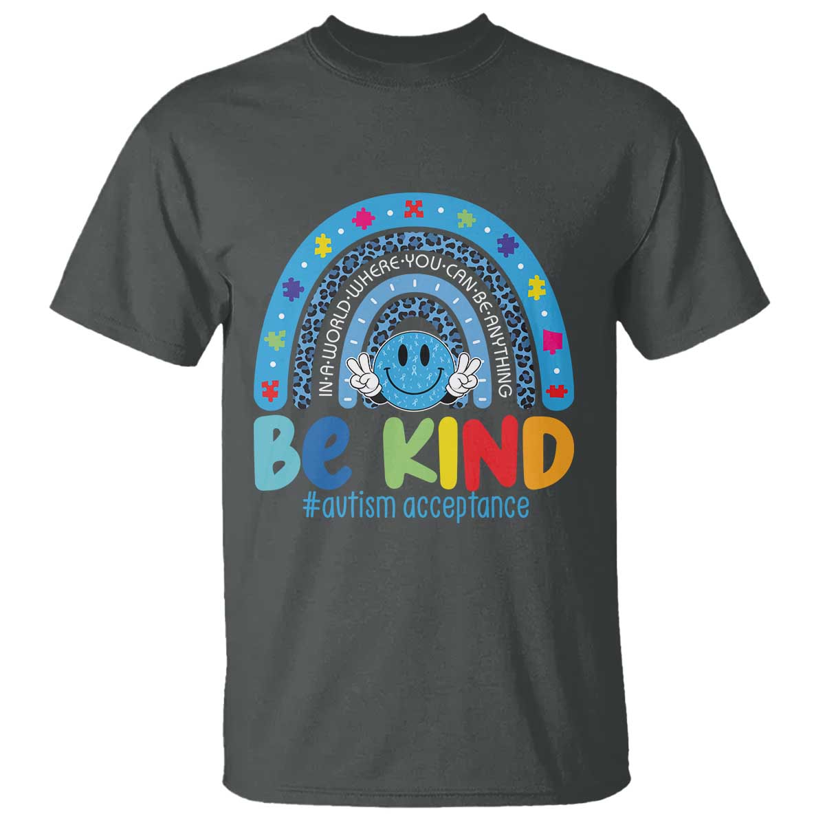 Autism Acceptance T Shirt Rainbow in April We Wear Blue Ribbon Autism
