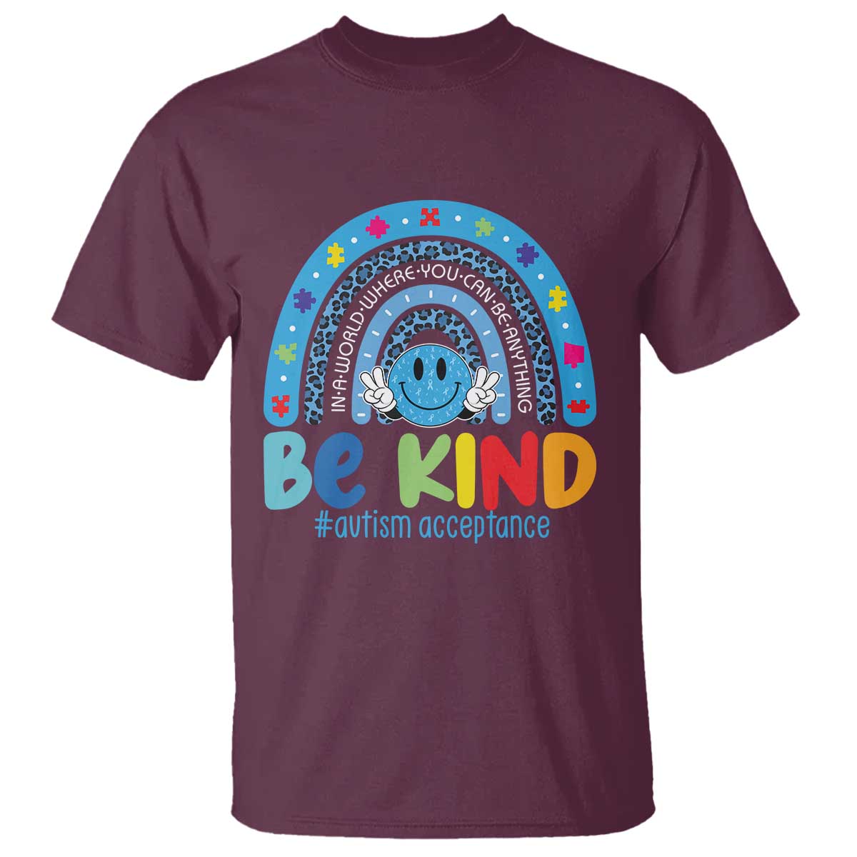 Autism Acceptance T Shirt Rainbow in April We Wear Blue Ribbon Autism
