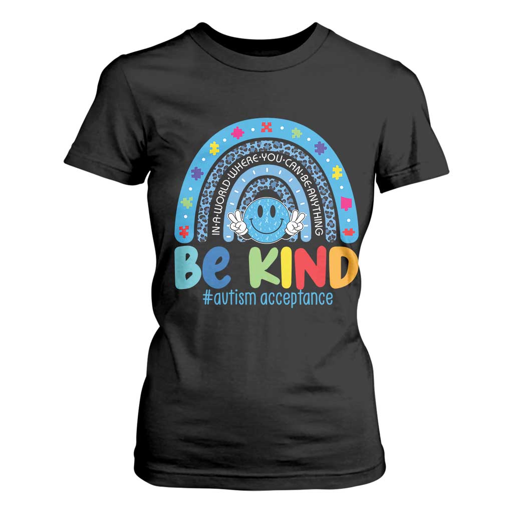 Autism Acceptance T Shirt For Women Rainbow in April We Wear Blue Ribbon Autism