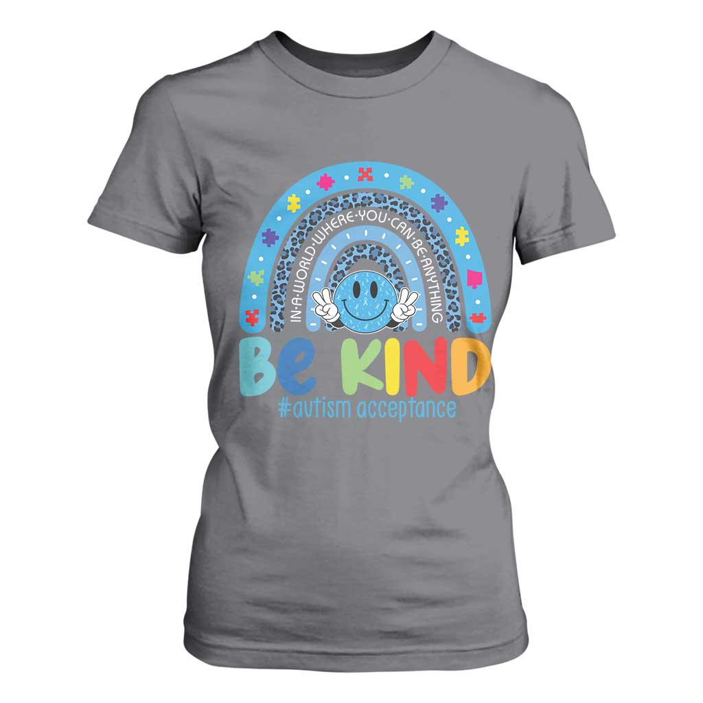 Autism Acceptance T Shirt For Women Rainbow in April We Wear Blue Ribbon Autism