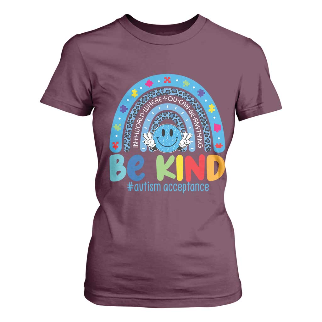 Autism Acceptance T Shirt For Women Rainbow in April We Wear Blue Ribbon Autism