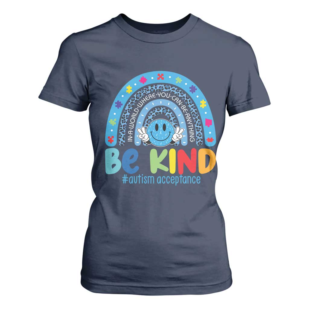 Autism Acceptance T Shirt For Women Rainbow in April We Wear Blue Ribbon Autism