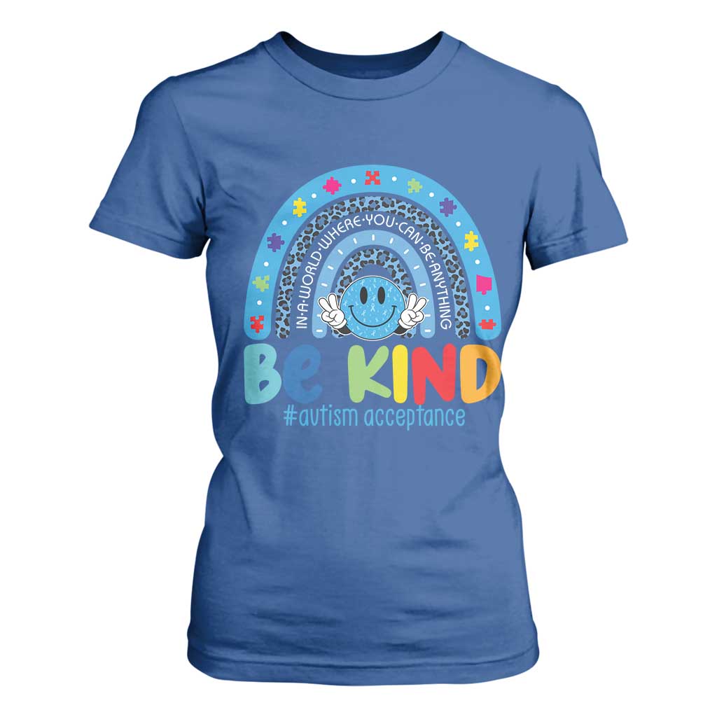 Autism Acceptance T Shirt For Women Rainbow in April We Wear Blue Ribbon Autism