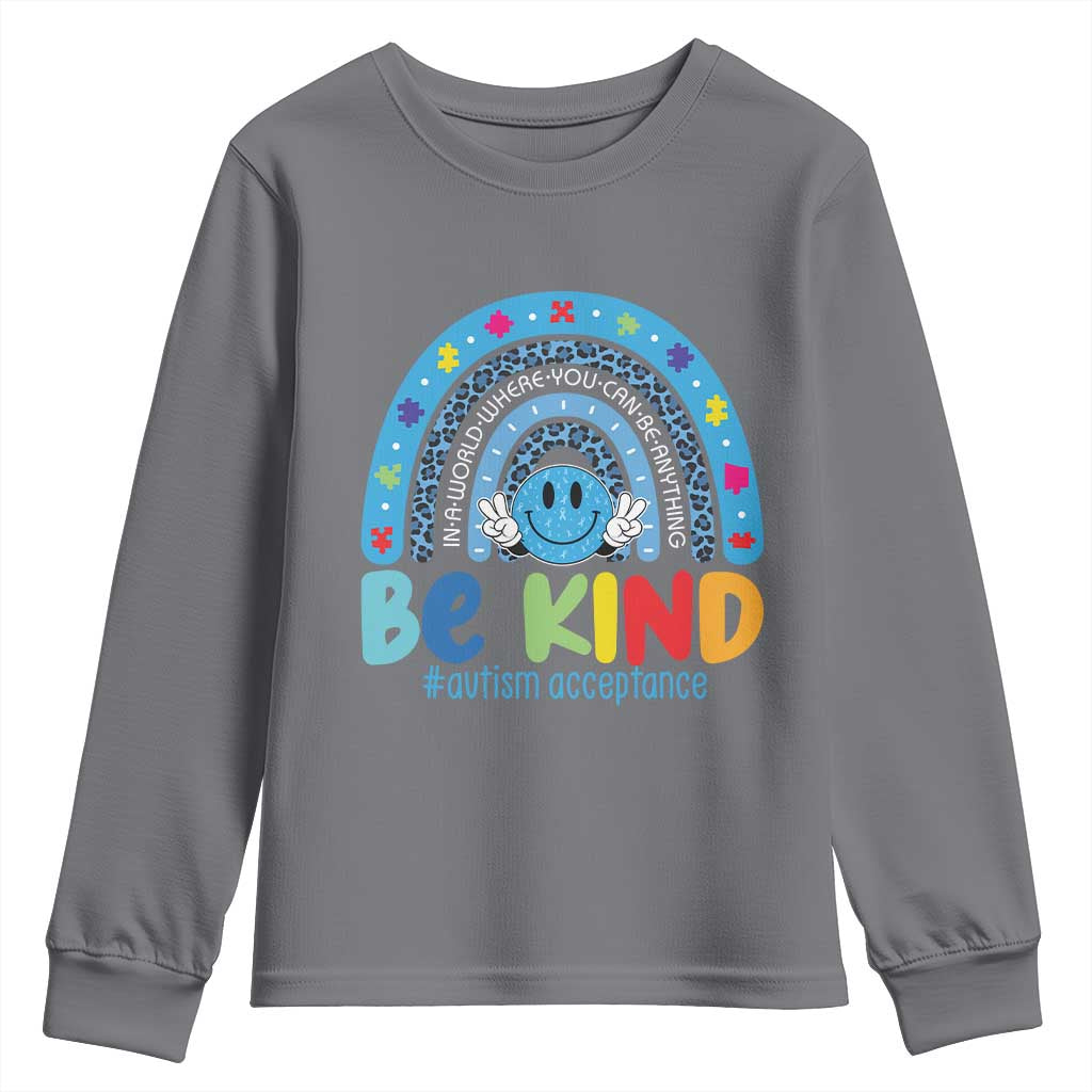 Autism Acceptance Youth Sweatshirt Rainbow in April We Wear Blue Ribbon Autism