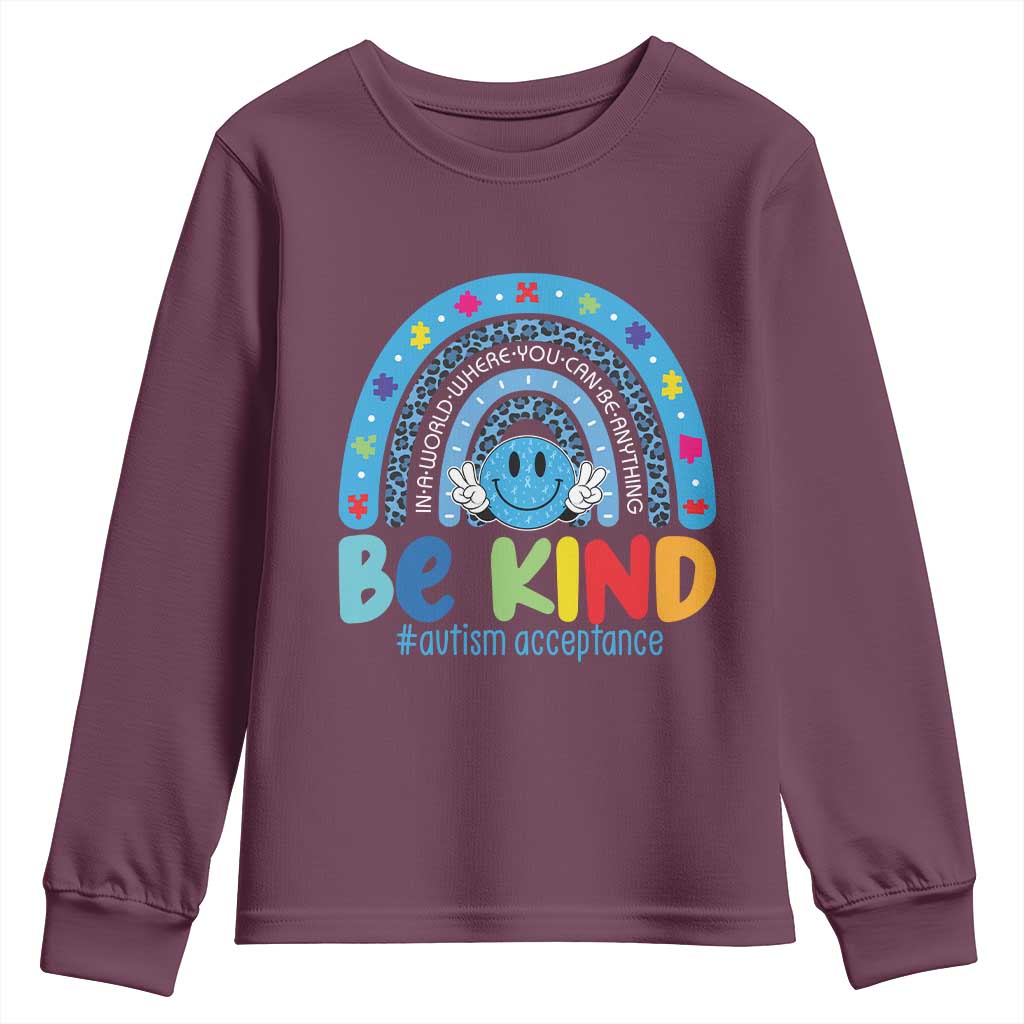 Autism Acceptance Youth Sweatshirt Rainbow in April We Wear Blue Ribbon Autism