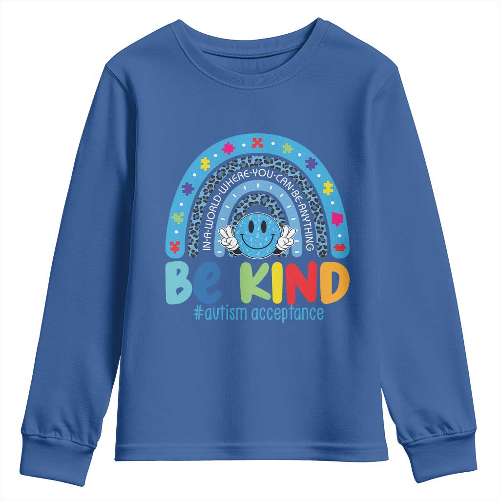 Autism Acceptance Youth Sweatshirt Rainbow in April We Wear Blue Ribbon Autism