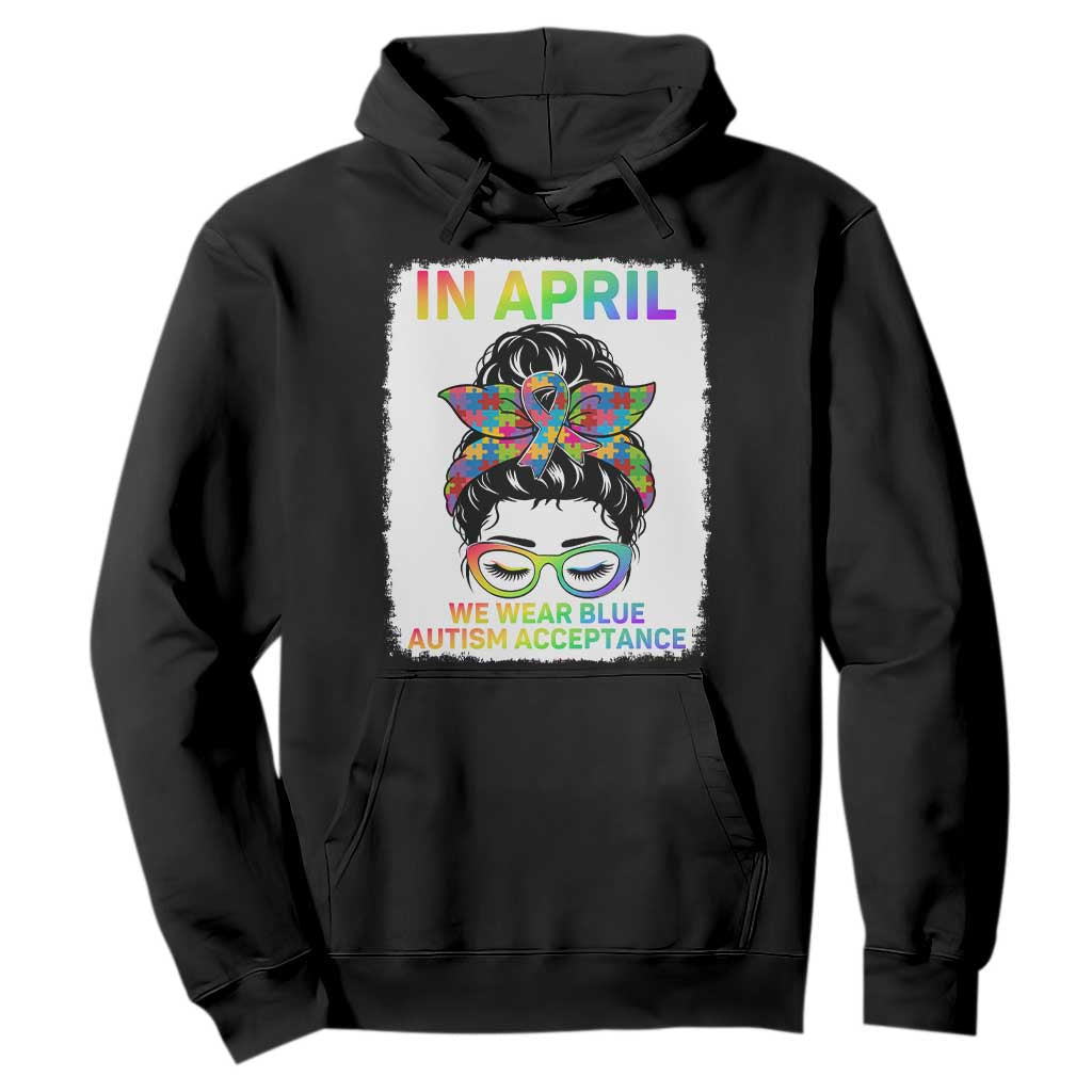 Autism Acceptance Hoodie Neurodivergent Support Messy Bun Ribbon Puzzle