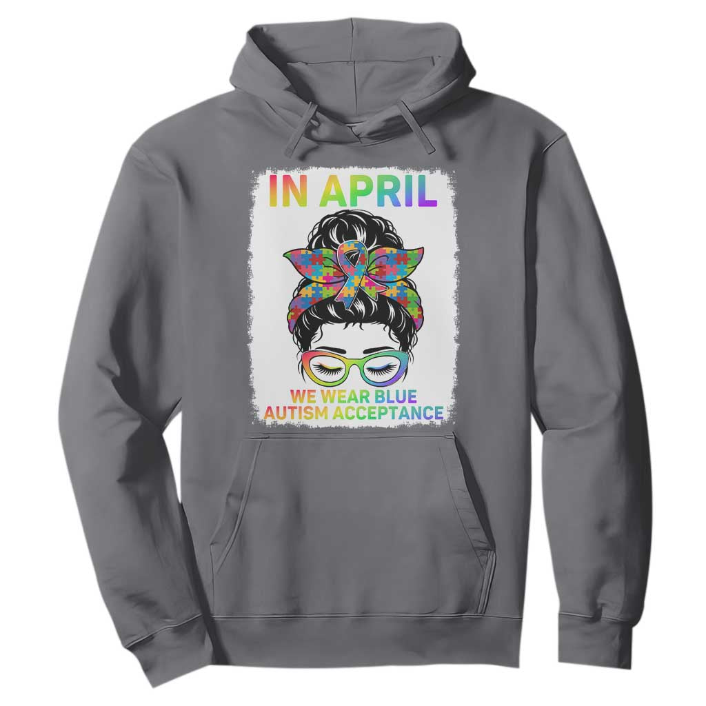 Autism Acceptance Hoodie Neurodivergent Support Messy Bun Ribbon Puzzle