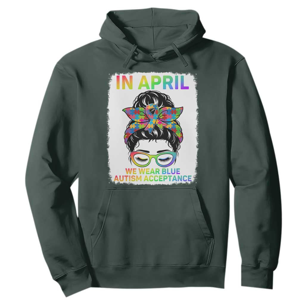 Autism Acceptance Hoodie Neurodivergent Support Messy Bun Ribbon Puzzle