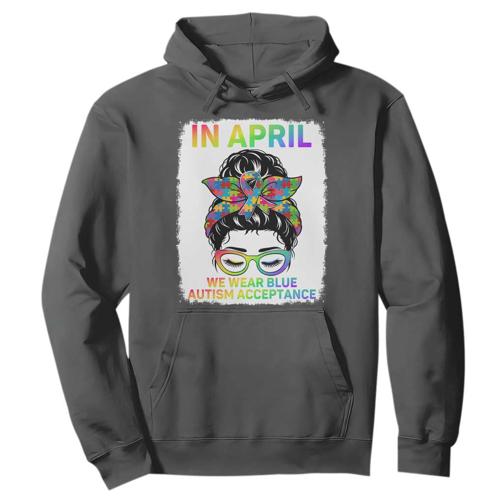 Autism Acceptance Hoodie Neurodivergent Support Messy Bun Ribbon Puzzle