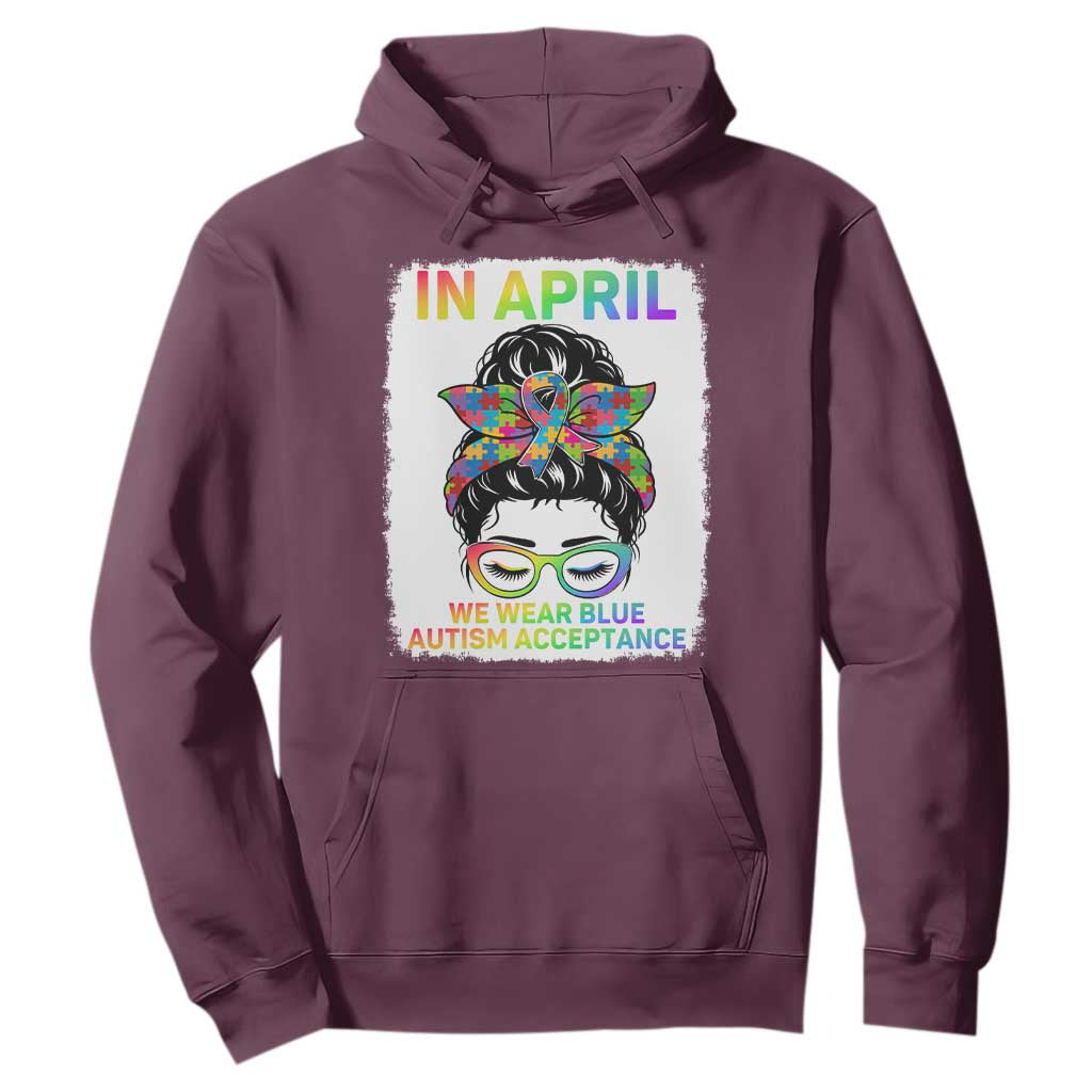 Autism Acceptance Hoodie Neurodivergent Support Messy Bun Ribbon Puzzle