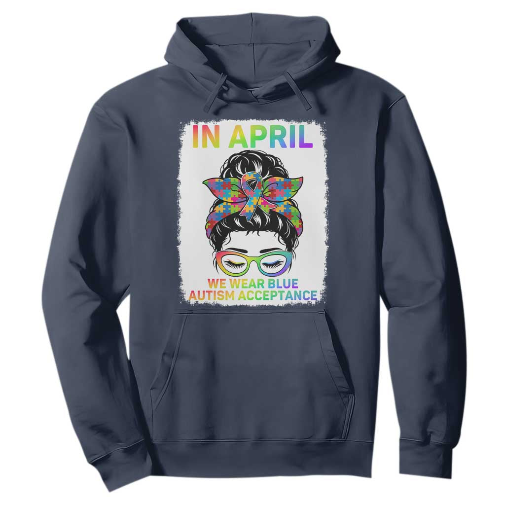 Autism Acceptance Hoodie Neurodivergent Support Messy Bun Ribbon Puzzle