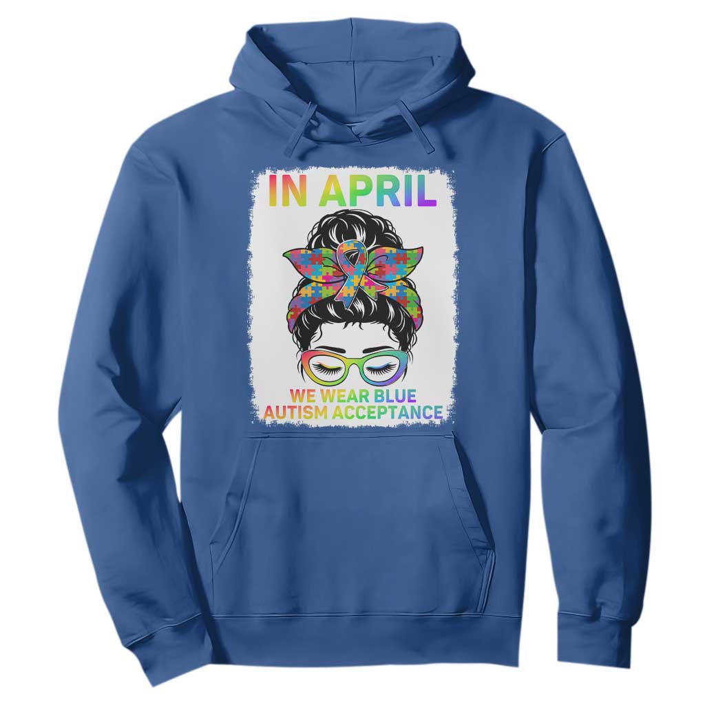 Autism Acceptance Hoodie Neurodivergent Support Messy Bun Ribbon Puzzle