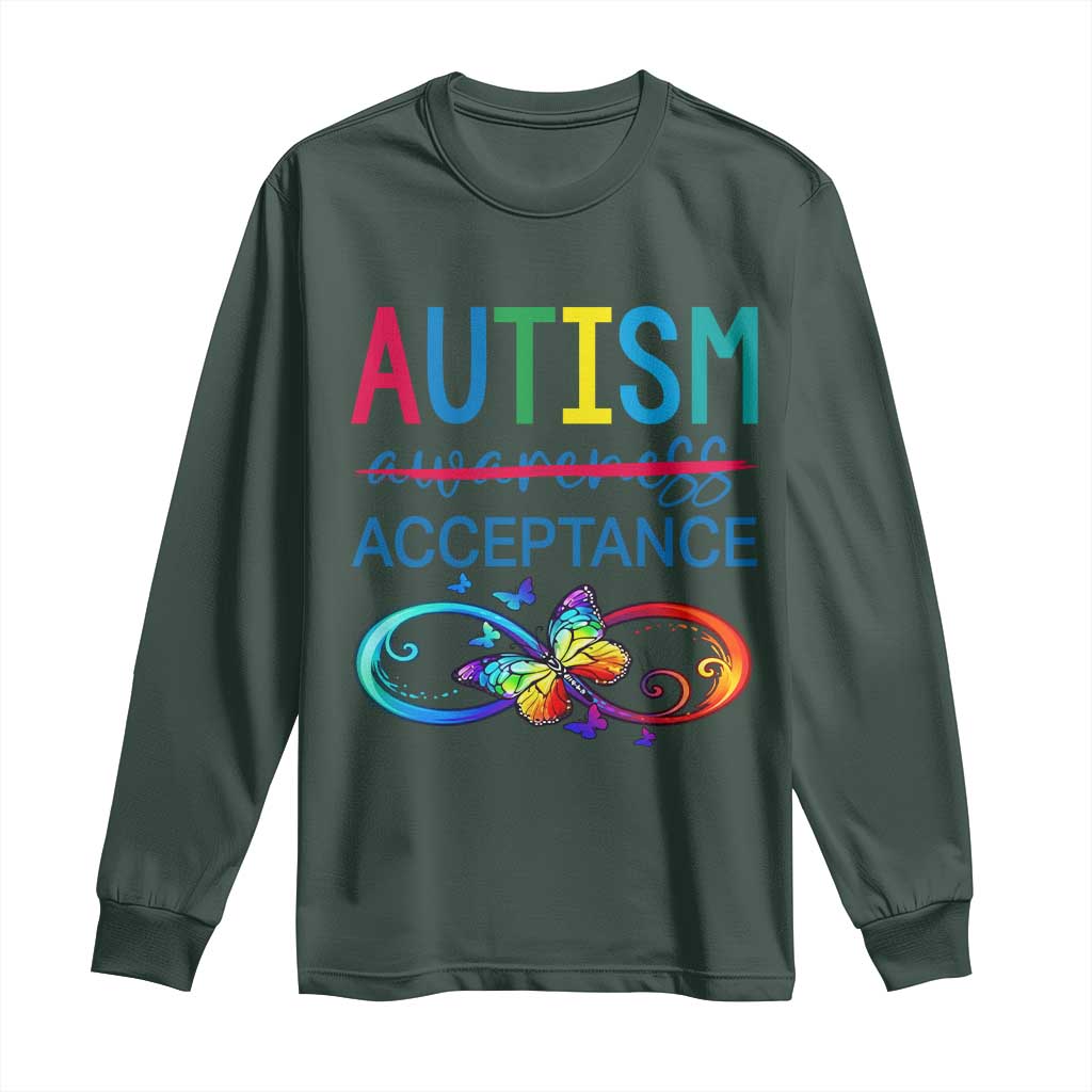 Autism Acceptance Long Sleeve Shirt Neurodivergent Support Infinity Butterfly Symbol