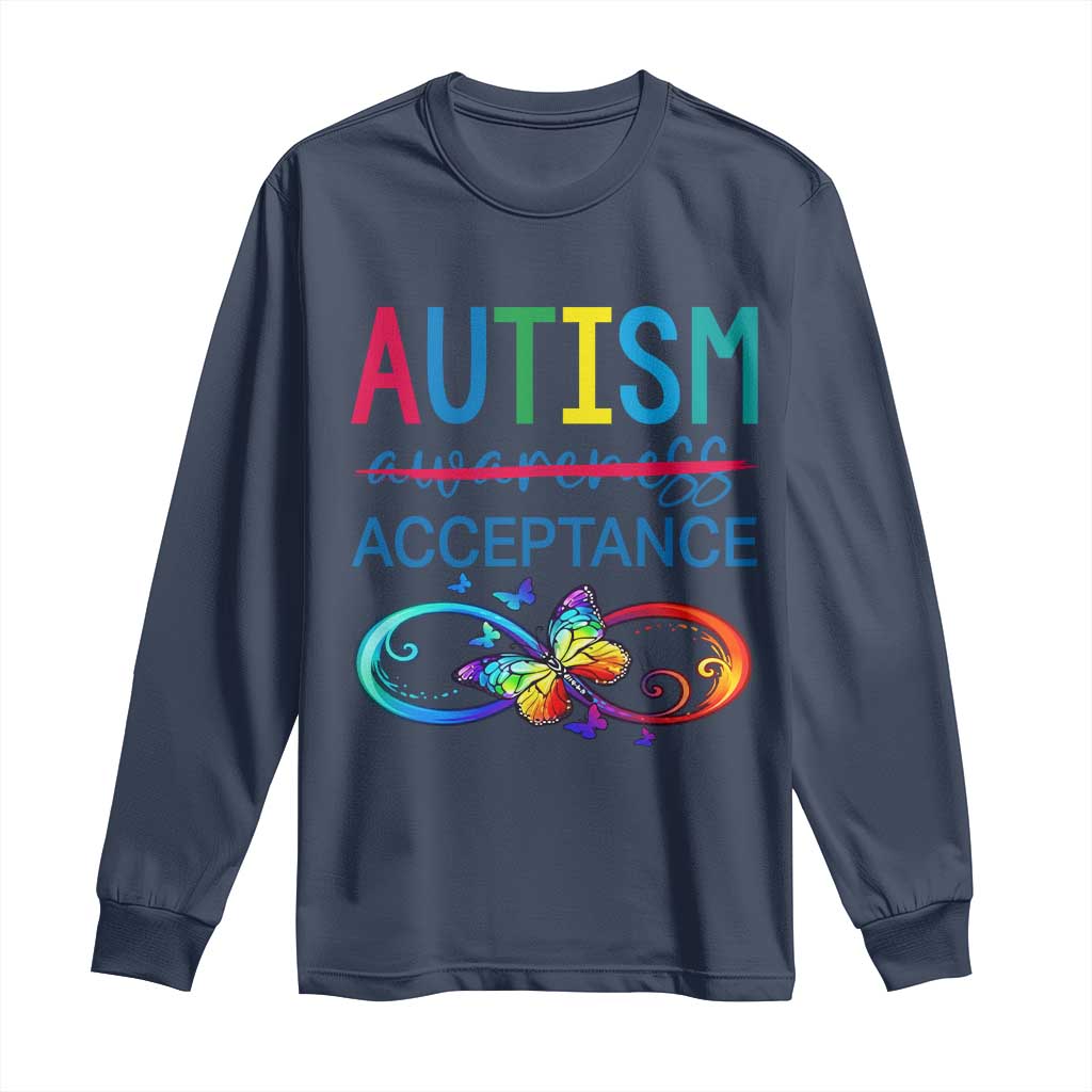 Autism Acceptance Long Sleeve Shirt Neurodivergent Support Infinity Butterfly Symbol