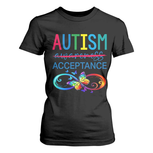 Autism Acceptance T Shirt For Women Neurodivergent Support Infinity Butterfly Symbol